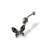 Gümüş Renk Kelebek Figürlü Taş Detaylı Cerrahi Çelik Göbek Piercing