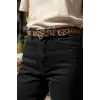 Gümüş Renk Leopar Desenli Kadın Deri Kemer