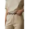 Gümüş Renk Leopar Desenli Kadın Deri Kemer