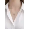 Gümüş  Renk M Harfli Taş Detaylı Çelik Kolye