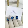 Gümüş Renk Mavi Taş Detaylı VİP 3lü YSX Küpe Set