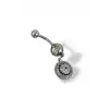 Gümüş Renk Nazar Boncuk Figürlü Taş Detaylı Cerrahi Çelik Göbek Piercing