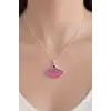 Gümüş Renk Pembe Yelpaze Detaylı Çelik Kolye