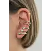 Gümüş Renk Taş Detaylı 14K Altın Kaplama TX Ear Cuff (Tek)