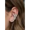 Gümüş Renk Taş Detaylı 14K Altın Kaplama TX Ear Cuff (Tek)