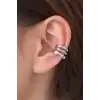 Gümüş Renk Taş Detaylı 14K Altın Kaplama TX Ear Cuff (Tek)