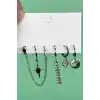 Gümüş Renk Taş Detaylı 6lı Küpe Set