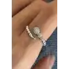 Gümüş Renk Taş Detaylı Ayarlanabilir Yüzük