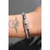 Gümüş Renk Taş Detaylı Çelik Xupıng VİP Kelepçe Bileklik