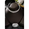 Gümüş Renk Taş Detaylı Choker Kolye Ve Bileklik Set