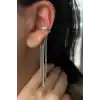 Gümüş Renk Taş Detaylı Sallantılı Ear Cuff (Tek)