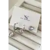 Gümüş Renk Taş Detaylı VİP 3lü YSX Küpe Set