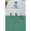 Gümüş Renk Taş Detaylı VİP 3lü YSX Küpe Set