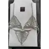 Gümüş Renk Taşlı Sütyen ve Tanga Takım Kostüm/ İç Giyim/ Vücut Aksesuarı Set