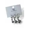 Gümüş Renk Top Detaylı VİP 3lü YSX Küpe Set