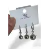 Gümüş Renk Top Detaylı VİP 3lü YSX Küpe Set