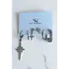 Gümüş Renk Yıldız Figürlü Taş Detaylı 6lı YSX Küpe Set