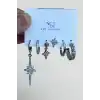 Gümüş Renk Yıldız Figürlü Taş Detaylı 6lı YSX Küpe Set