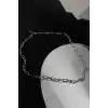 Gümüş Renk Zincir Detaylı Unisex Çelik Kolye