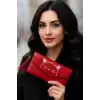 Kırmızı Renk Kedi Figürlü Deri Kadın Cüzdan