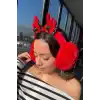 Kırmızı Renk Kurdele Figürlü Çan Detaylı Peluş Kulaklık