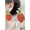 Kırmızı Ve Yeşil Renk Çilek Figürlü Küpe (Çift)
