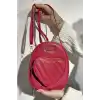 Koyu Pembe Renk Kalp Detaylı Deri Kadın Çanta