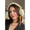 Krem Renk İnci Detaylı Kulaklı Çocuk Peluş Kulaklık