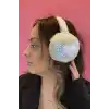 Krem Renk Kalp Detaylı Peluş Kulaklık