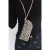 Krem Renk Leopar Desenli Boyundan Asmalı Gözlük Kılıfı