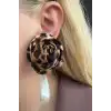 Leopar Desenli İnci Detaylı Sallantılı Tasarım Küpe (Çift)