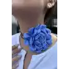 Mavi Renk Gül Detaylı İpli Choker Kolye