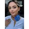 Mavi Renk Gül Detaylı İpli Choker Kolye