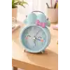 Mavi Renk Tavşan Figürlü Mini Dekoratif Işıklı Alarmlı Yuvarlak Masa Saati