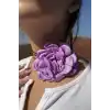 Mor Renk Gül Detaylı İpli Choker Kolye