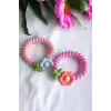 Pembe Renk 2´li Çiçek Detaylı Helezon Toka