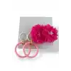 Pembe Renk Çiçek Figürlü Küpe Set