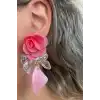 Pembe Renk Çiçek Ve Kurdele Figürlü Küpe (Çift)