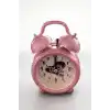 Pembe Renk Simli Mini Dekoratif Işıklı Alarmlı Yuvarlak Masa Saati