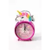 Pembe Renk Unicorn Figürlü Mini Dekoratif Işıklı Alarmlı Yuvarlak Masa Saati