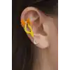 Sarı Ve Turuncu Renk Kurdele Figürlü 14K Altın Kaplama TX Ear Cuff (Tek)