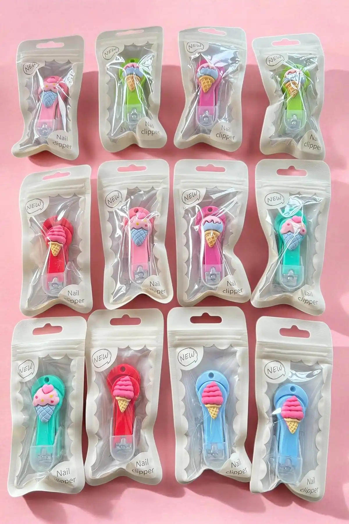 12li Karışık Renk Dondurma Figürlü Tırnak Makası Set