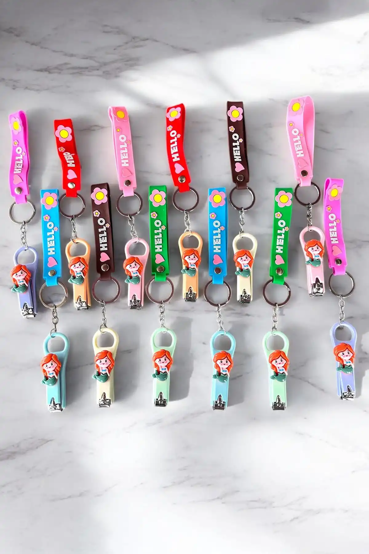12li Karışık Renk Kız Figürlü Tırnak Makası/Anahtarlık Set