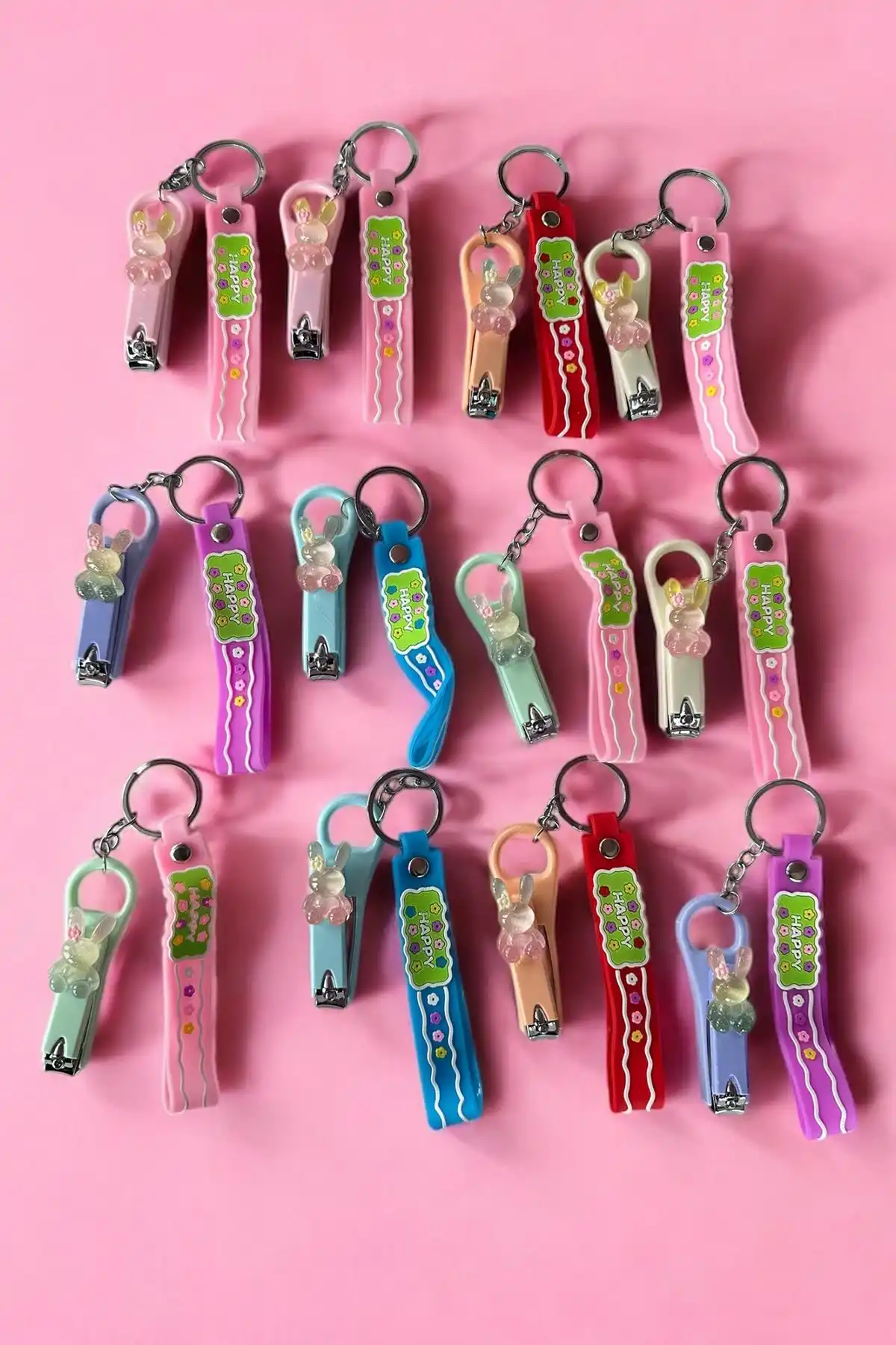 12li Karışık Renk Tavşan Figürlü Tırnak Makası/Anahtarlık Set