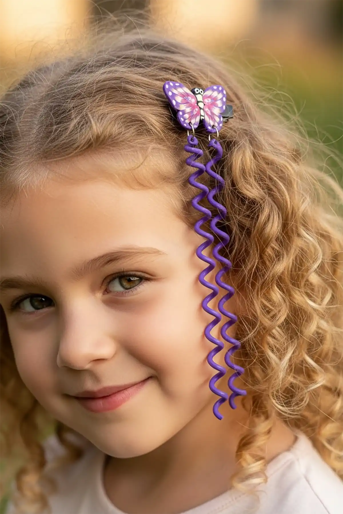 2li Mor Renk Kelebek Figürlü Çocuk Yan Toka