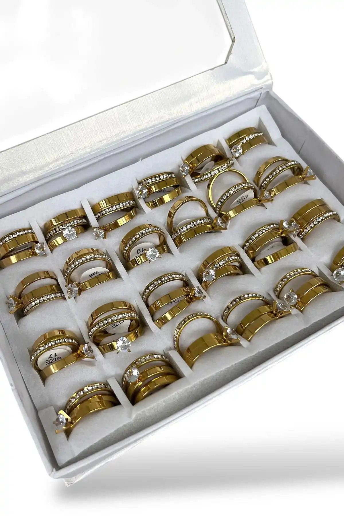 24lü Altın Renk Çelik Numaralı Tektaş Alyans Set