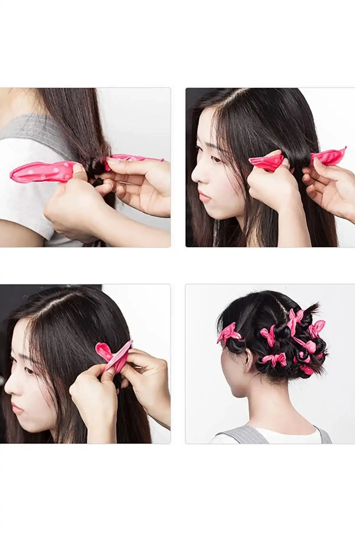 4lü Pembe Renk Isısız Saç Şekillendirici Saç Sosisi