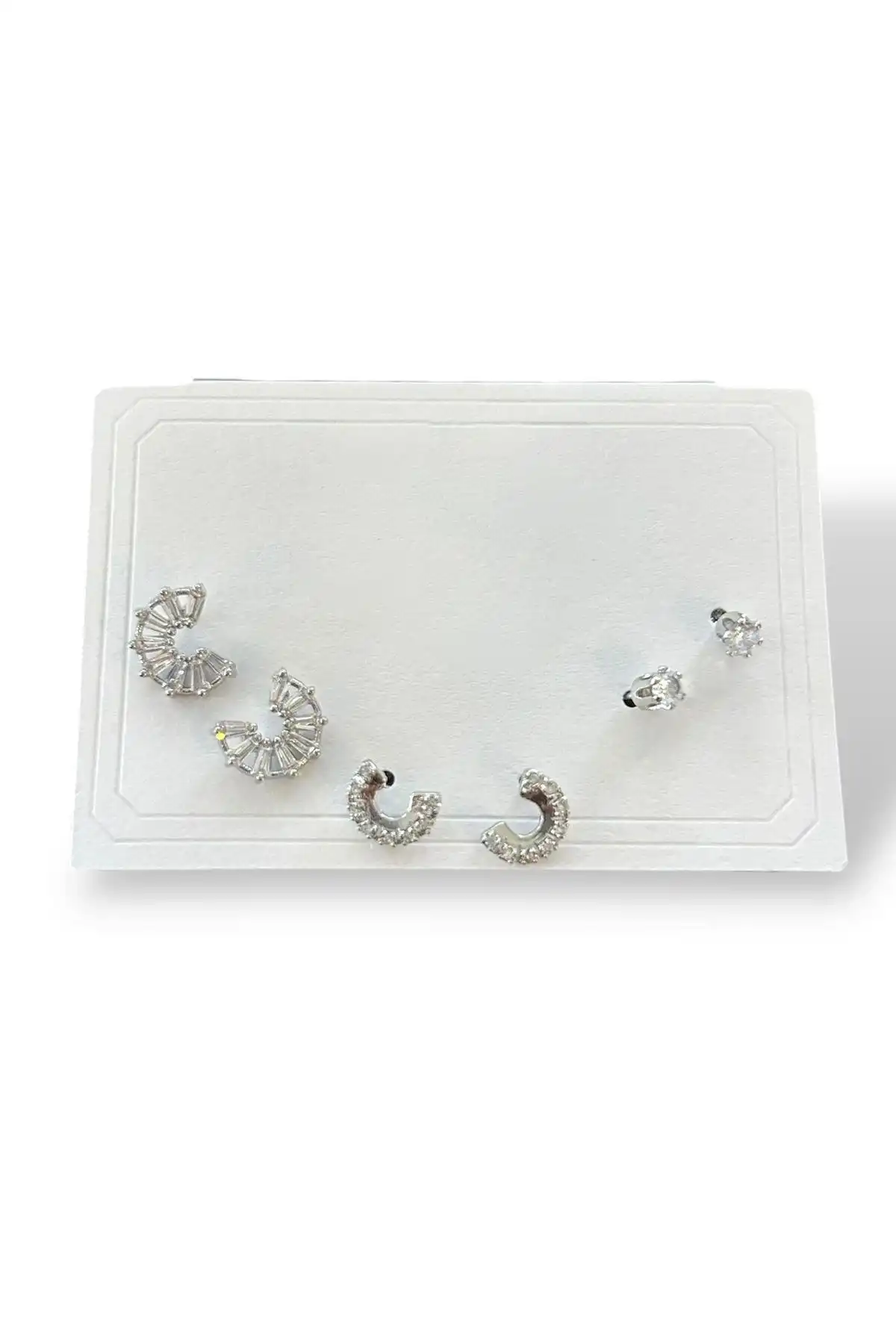 6lı Gümüş Renk Taş Detaylı 14k Altın Kaplama Küpe Set