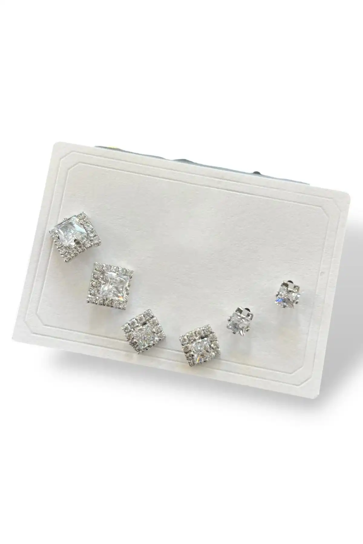 6lı Gümüş Renk Taş Detaylı 14k Altın Kaplama Küpe Set