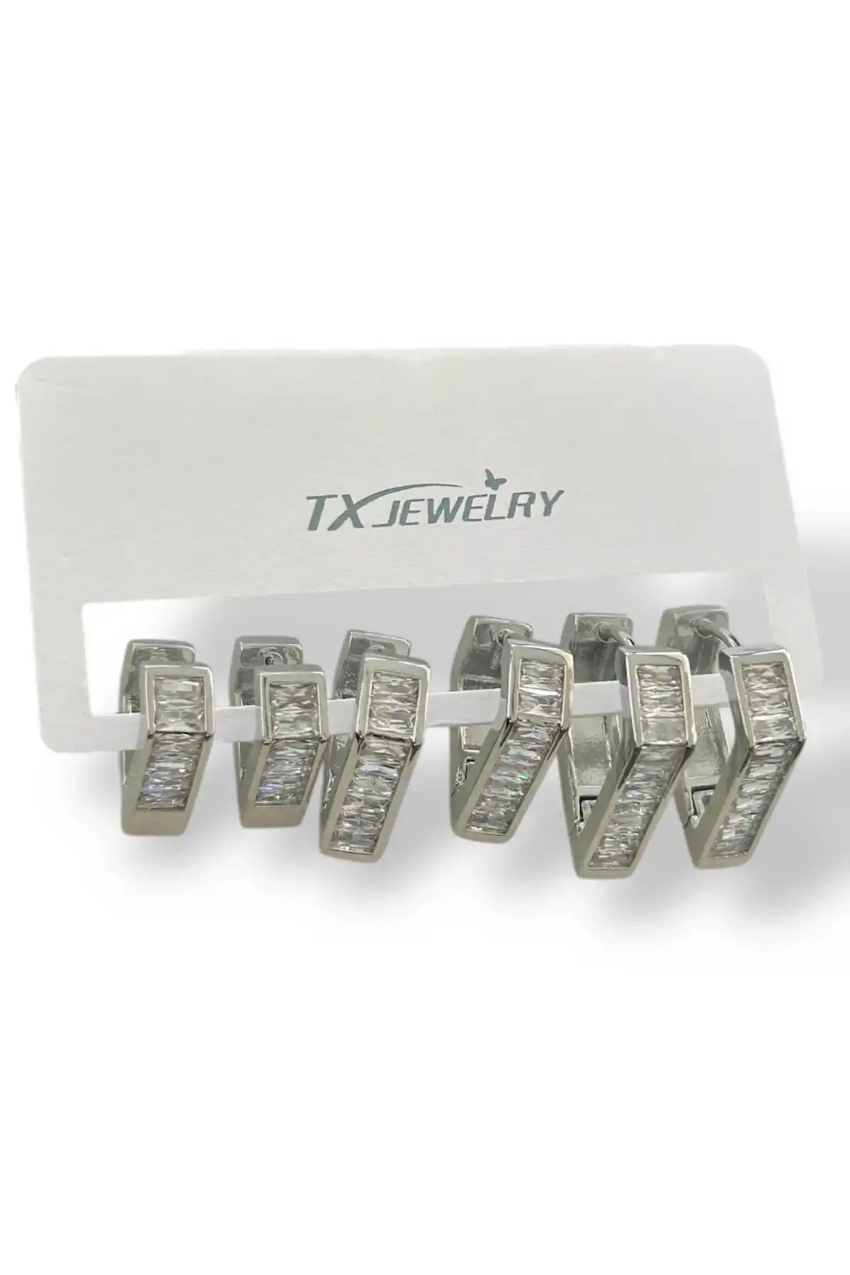 6lı Gümüş Renk Taş Detaylı 14K Altın Kaplama TX Küpe Set